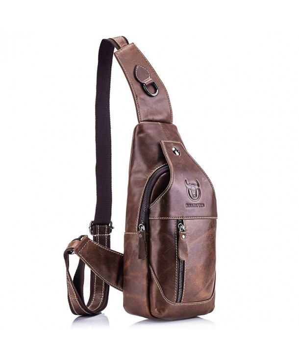 Men Sling Bag- Genuine Leather Chest Shoulder Bags Casual Crossbody Bag ...