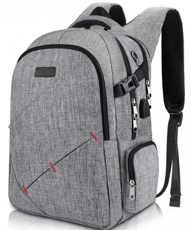Anti Theft Backpacks Headphone Interface Compartment - Grey - C318HU2EMGI