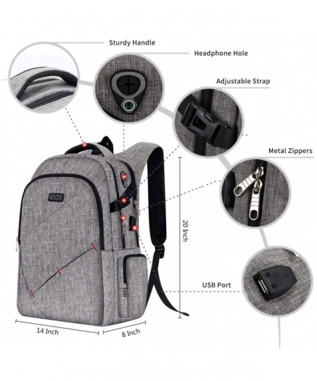 Anti Theft Backpacks Headphone Interface Compartment - Grey - C318HU2EMGI