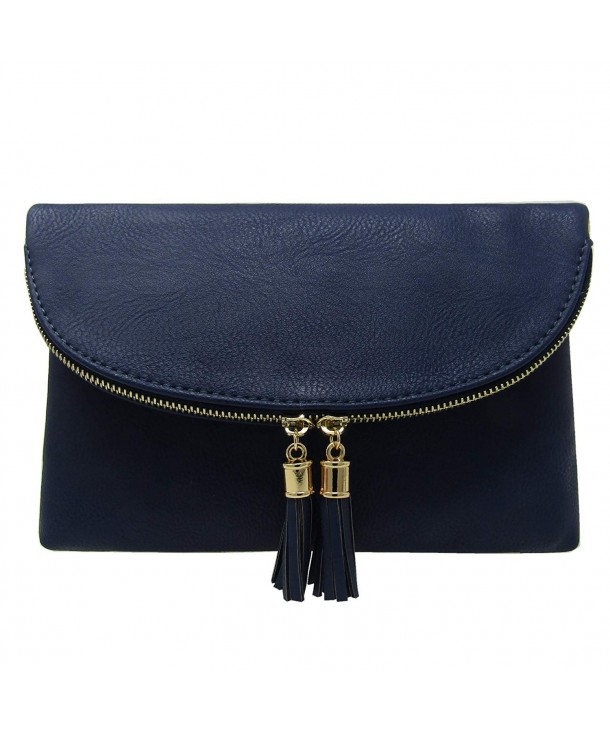 Women's Envelop Clutch Crossbody Bag With Tassels Accent - Navy ...