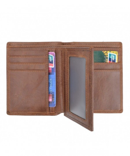 Men Trifold Wallet Genuine Leather Extra Capacity 16 Card Slots - Brown ...