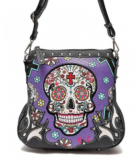 Sugar Skull Purse Cross Body Bag with Concealed Carry Pocket - Purple ...