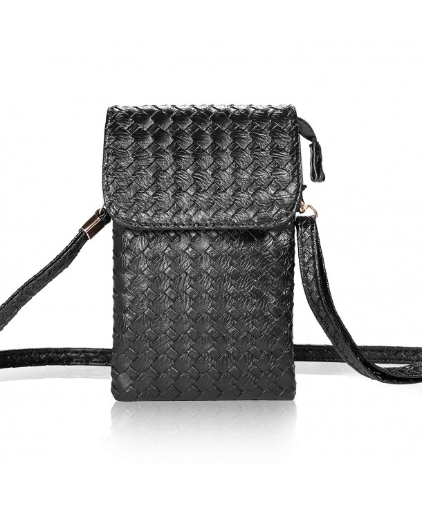 Woven Leather Cell Phone Crossbody Bag Small Purse iPhone 7 Plus 5.5inch Cell Phones - Black ...