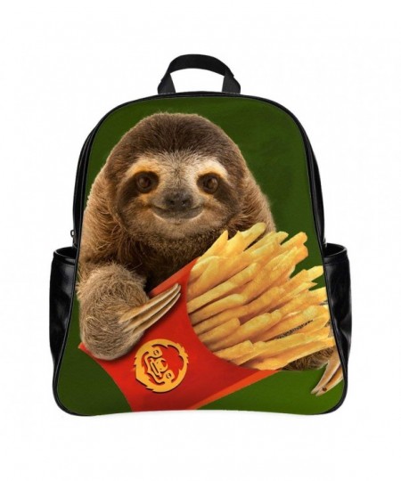 Custom Funny Sloth Eat French Fries PU Leather Student School Bag Multi ...