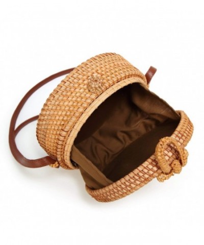 Handmade Rattan Straw Bag with Round Circle Shape and leather Shoulder Straps Crossbody Bags ...