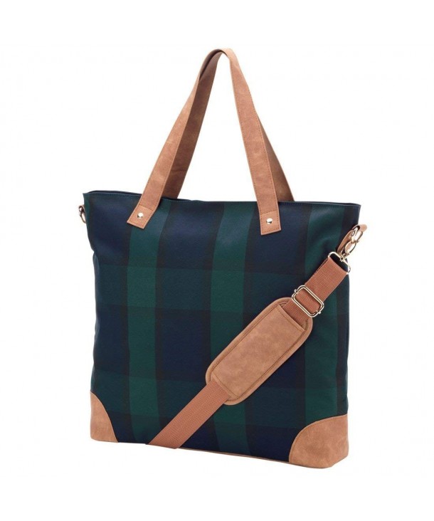 Plaid Shoulder Tote Leather Personalized