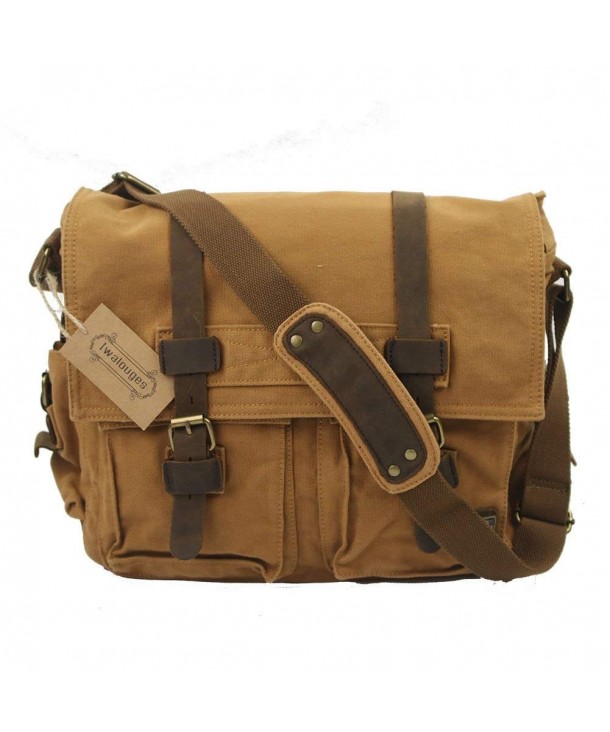 Men's Shoulder Bag Vintage Military Canvas Leather Messenger Laptop ...