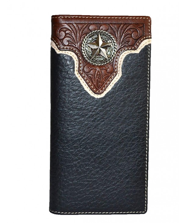 Men black cowboy genuine leather texas star concho bifold long wallet ...