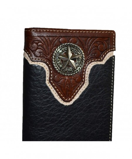 Men black cowboy genuine leather texas star concho bifold long wallet ...